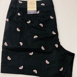 St.John's Bay Embroidered Watermelon Black Shorts Women's Size 18 NWT
